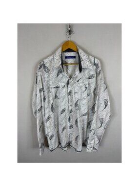 Georg Roth Los Angeles Mens XL Abstract Graphic Print Button Down Shirt White